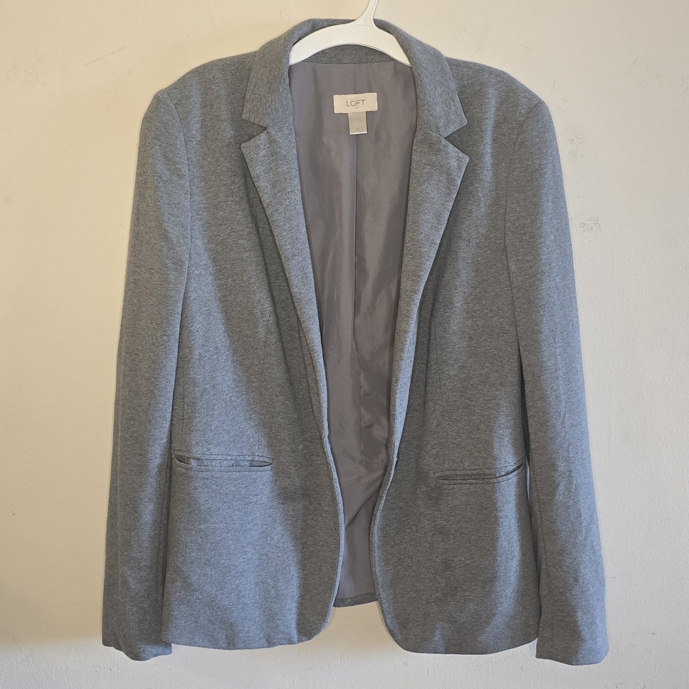 LOFT Gray Knit Blazer Women's Size Medium Casual Notch Collar Single Button